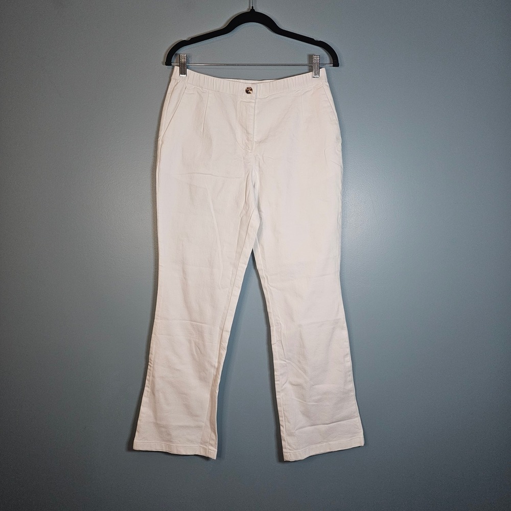 Linea by Louis Dell'Olio Women's Size 8P White Cotton Blend Pants Elastic‎ Waist